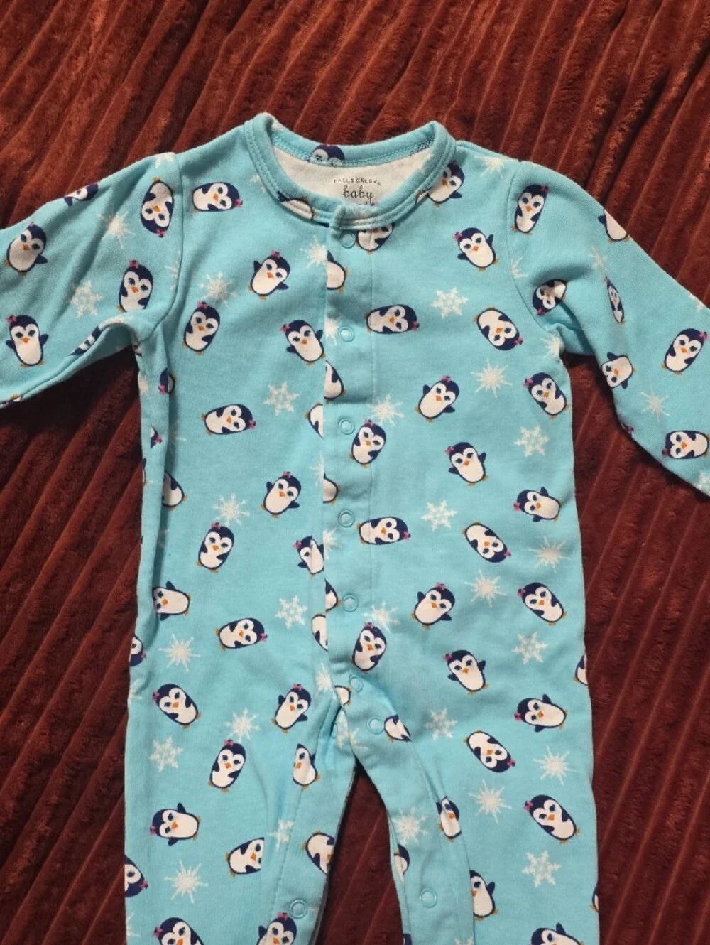 Falls Creek Pink and Teal Penguin Footed One-Piece Sleepers - 2 Pack